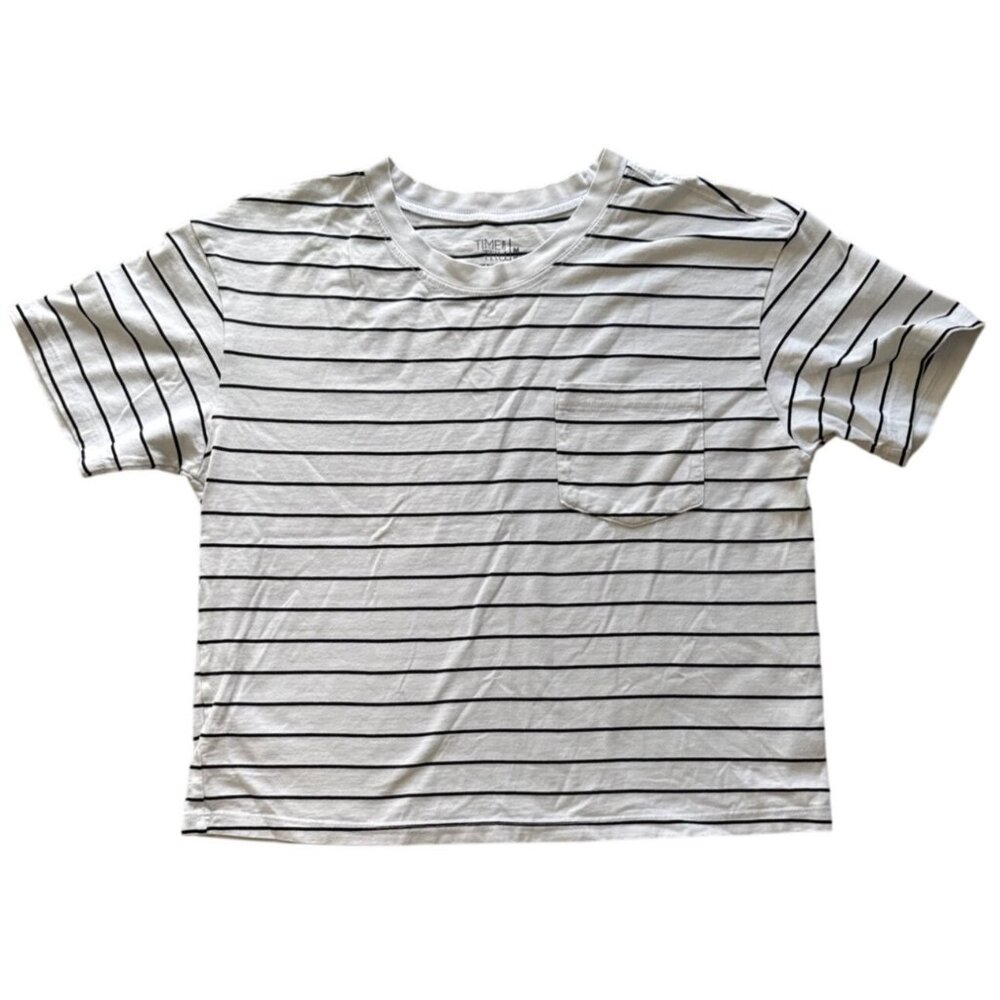 Time&True Striped White & Black Short-Sleeve T-Shirt with Front Pocket Size M